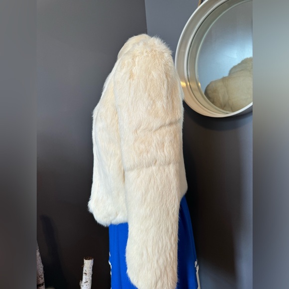 Vintage Split End LTD White Rabbit Fur Coat Size Small - Picture 8 of 10